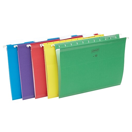 Staples® Colored Reinforced Hanging File Folders, 5Tab, Letter, Assorted Colors, 25/Box (18654