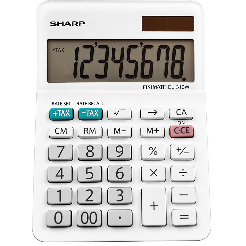 Sharp Elsi Mate EL-310WB 8-Digit Desktop Calculator, White image 1