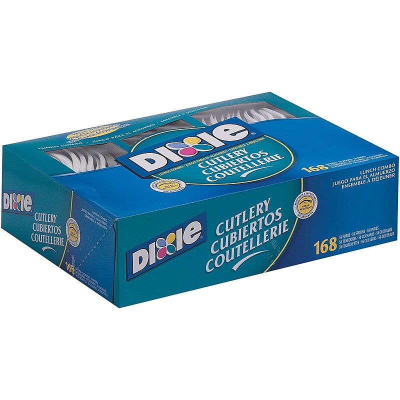 Dixie Lunch Combo Plastic Assorted Cutlery Box, White, 168/Box (CM168) image 1