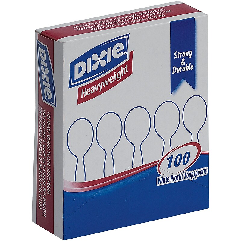 Dixie Plastic Soup Spoon, 6" Heavy-Weight, White, 100/Box (SH207) image 1