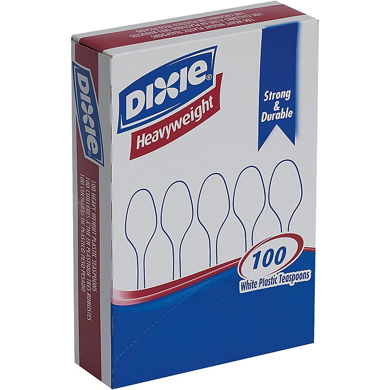 Dixie Plastic Teaspoon 6”, Heavy-Weight, White, 100/Box (TH207) image 1