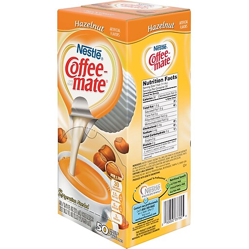Nestlé® Coffeemate® Coffee Creamer, Hazelnut, .375oz liquid creamer singles, 50 count Staples