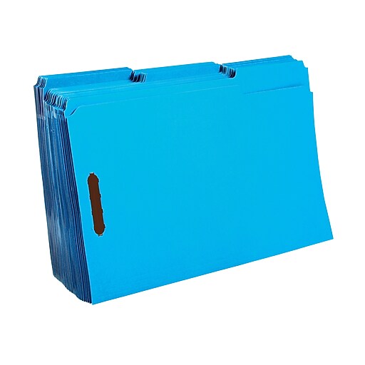 Staples® Colored Reinforced Tab Fastener Folders, Legal, Blue, 50/Box Staples