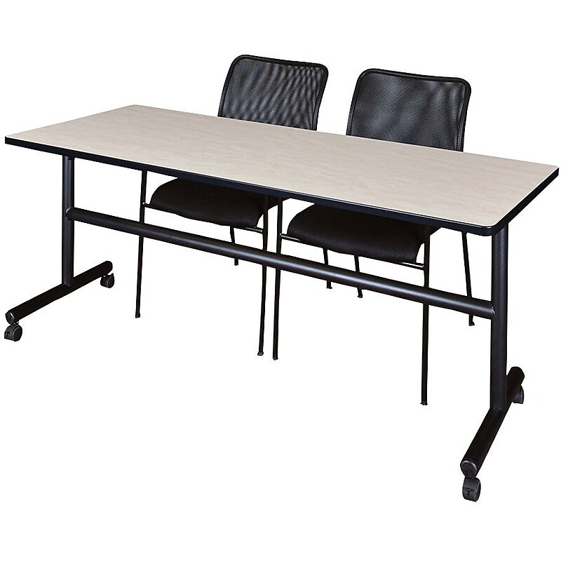 Regency Seating Kobe 72" Flip Top Mobile Training Table- Maple & 2 Mario Stack Chairs- Black image 1