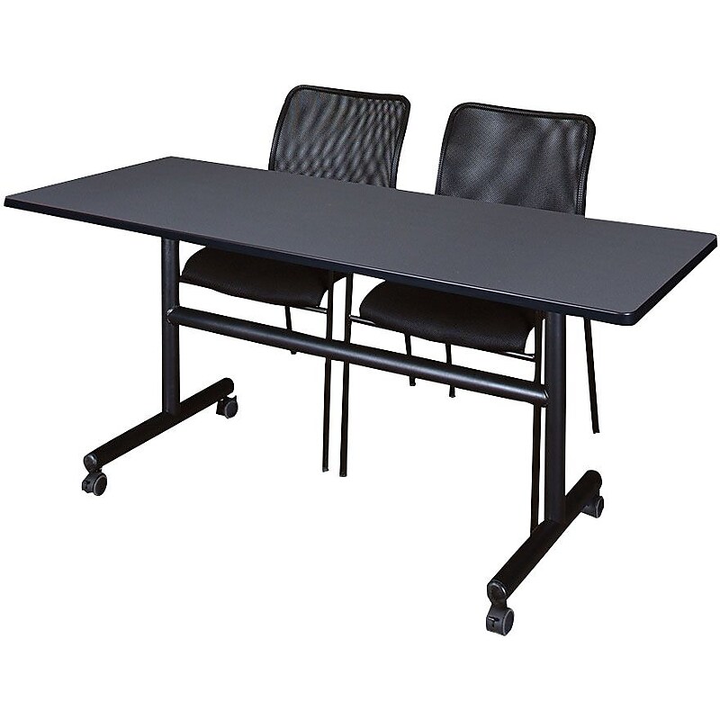Regency Seating Kobe 60" Flip Top Mobile Training Table- Grey & 2 Mario Stack Chairs- Black image 1