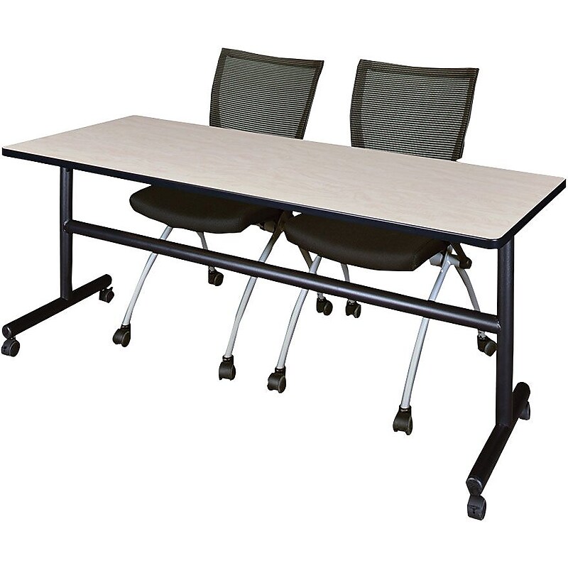 Regency Seating Kobe 72" Flip Top Mobile Training Table, Maple & 2 Apprentice Chairs, Black (MKFT7224PL09BK) image 1