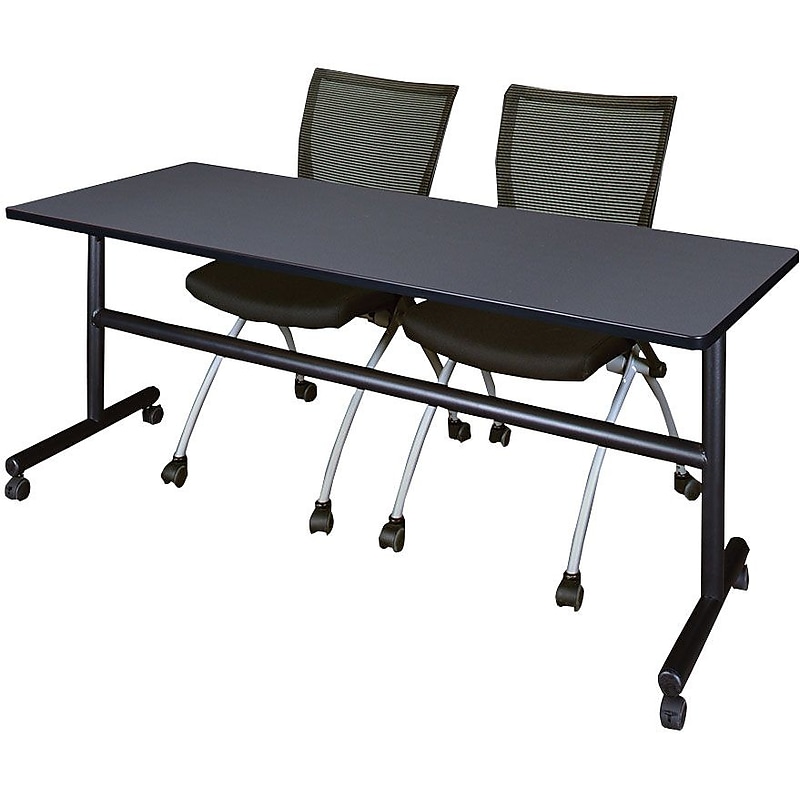 Regency Seating Kobe 72" Flip Top Mobile Training Table, Grey & 2 Apprentice Chairs, Black (MKFT7224GY09BK) image 1