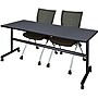Regency Seating Kobe 72" Flip Top Mobile Training Table, Grey & 2 Apprentice Chairs, Black (MKFT7224GY09BK)~#|#~s1076284_sc7