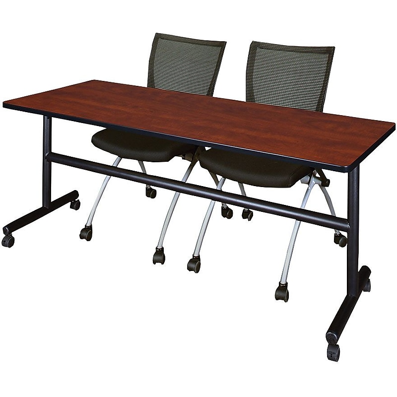 Regency Seating Kobe 72" Flip Top Mobile Training Table- Cherry & 2 Apprentice Chairs- Black image 1