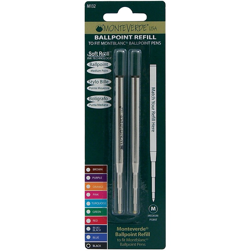 YAFA® Monteverde USA® Soft Roll™ Ballpoint Pen Refill, Medium Point, Black Ink, 2/Pack (M132BK) image 1