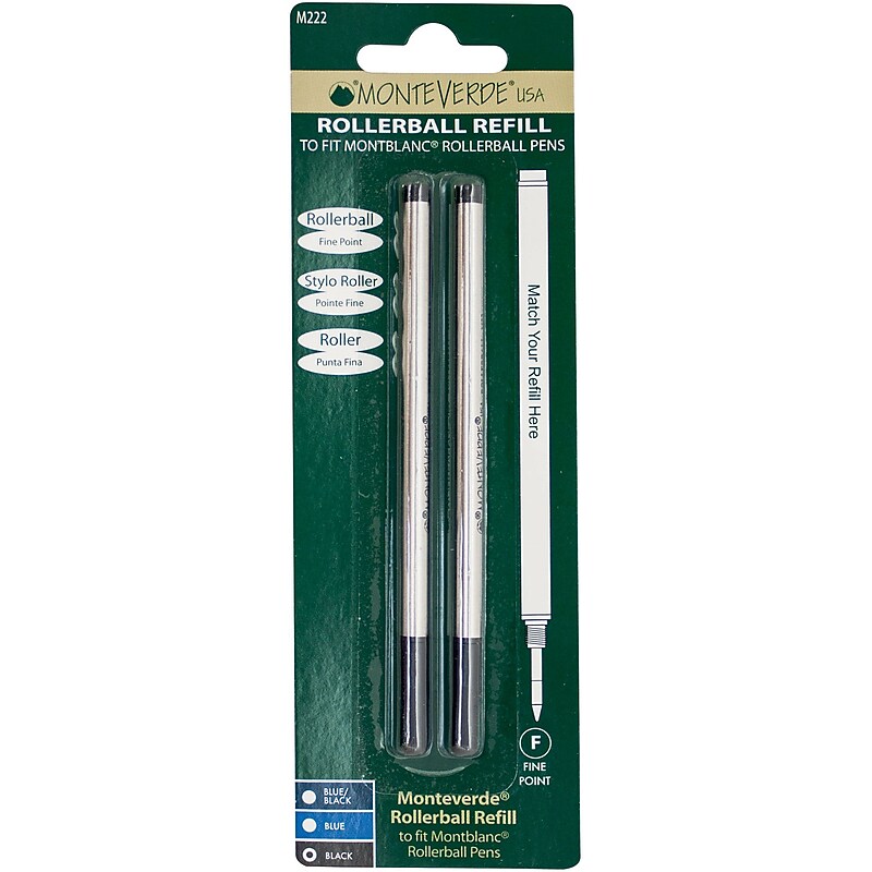 YAFA® Monteverde USA® Rollerball Pen Refill, Fine Point, Black Ink, 2/Pack (M222BK) image 1