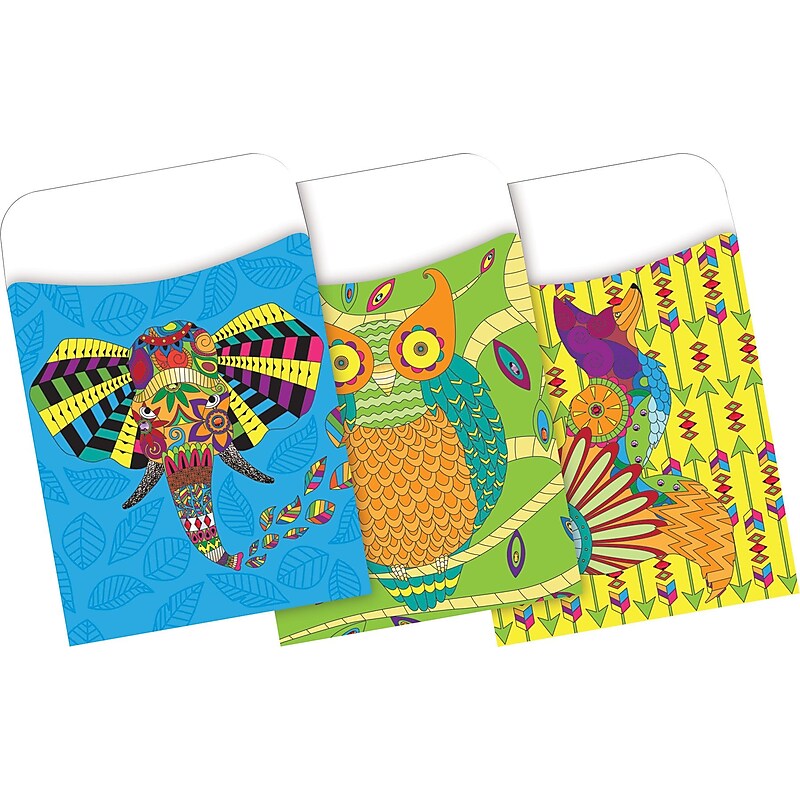 Barker Creek Bohemian Animal Library Pockets, 5.125" x 3.5", 60/Pack (BC1242) image 1