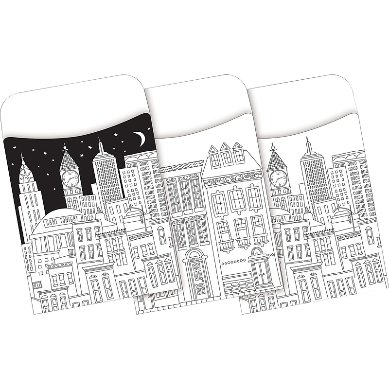 Barker Creek Color Me! Cityscapes Library Pockets, 5.125" x 3.5", 60/Pack (BC1244) image 1