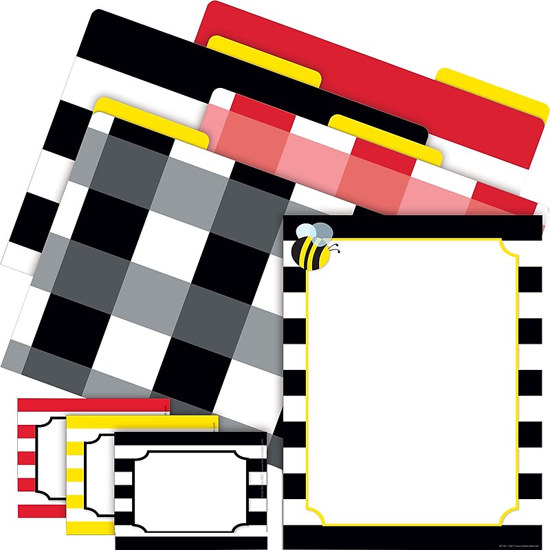 Barker Creek Buffalo Plaid & Wide Stripes File Folders, Computer Paper and Nametags, 1/3-Cut Tab, Letter Size, 12/Pack (BC0116) image 1