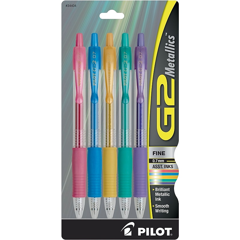 Pilot G2 Metallics Retractable Gel Pens, Fine Point, Assorted Ink, 5/Pack (34404) image 1