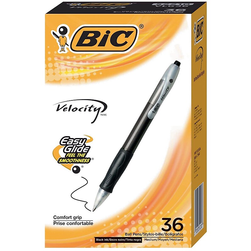 BIC Velocity Retractable Ballpoint Pens, Medium Point, 1.0mm, Black Ink, 36/Pack (VLG361BLK) image 1
