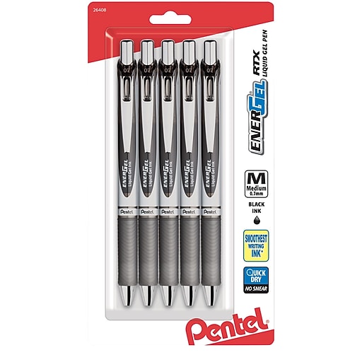 Pentel® EnerGel RTX Liquid Gel Pen, 0.7mm, Black, 5/Pack (BL77BP5A