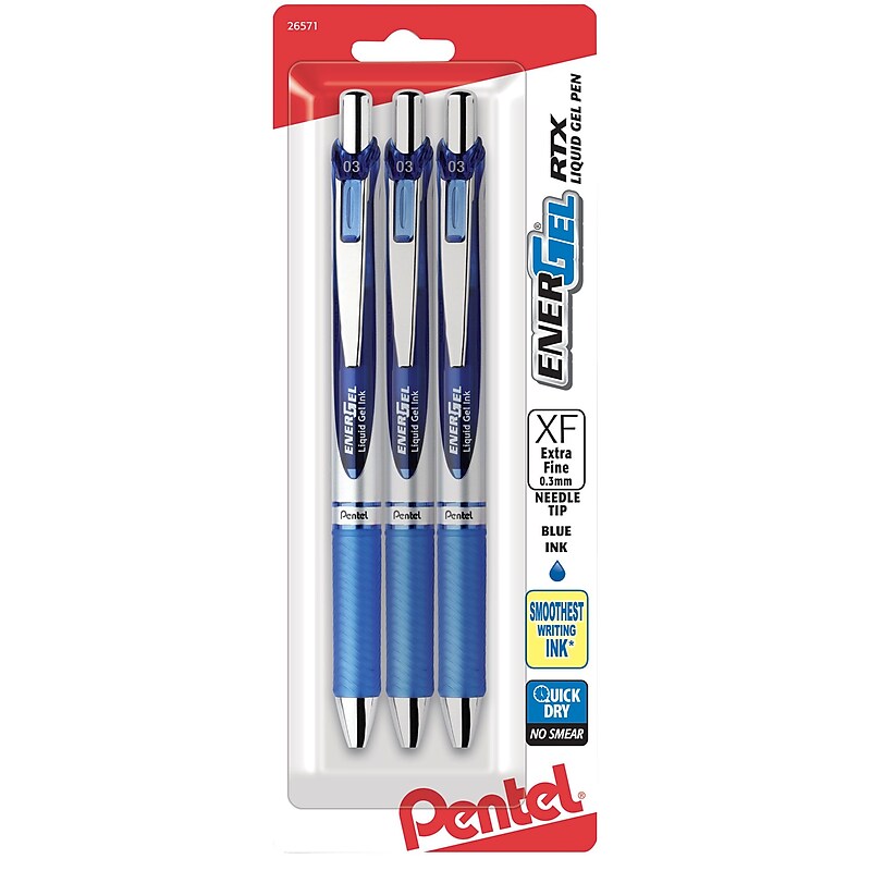 Pentel® EnerGel RTX Liquid Gel Pen, 0.3mm,Blue, 3/Pack (BLN73BP3C) image 1