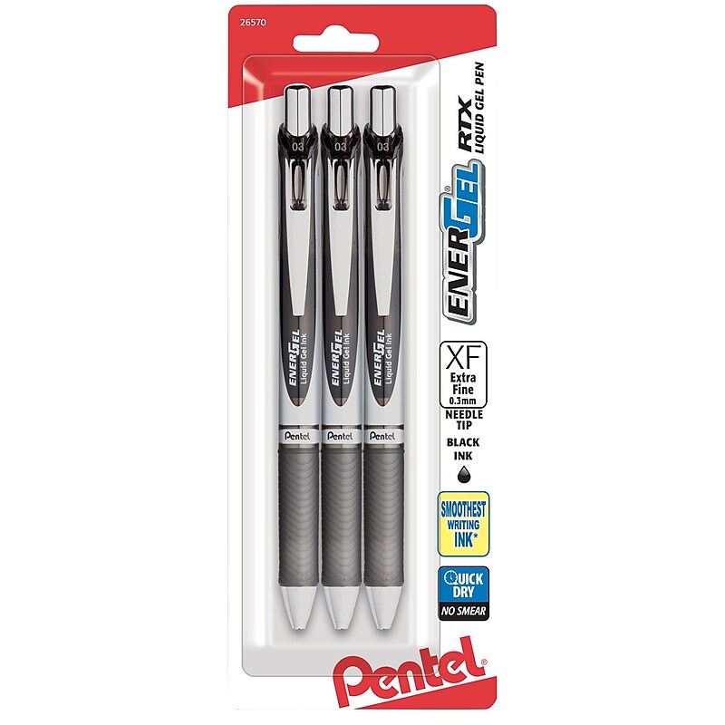 Pentel® EnerGel RTX Liquid Gel Pen, 0.3mm,Black, 3/Pack (BLN73BP3A) image 1