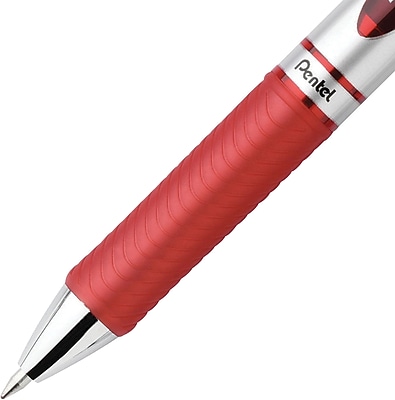Pentel BL27-B Energel Metal Pen Kugelschreiber Rot - 12er Pack, Mit Praktischem Taschen-Clip