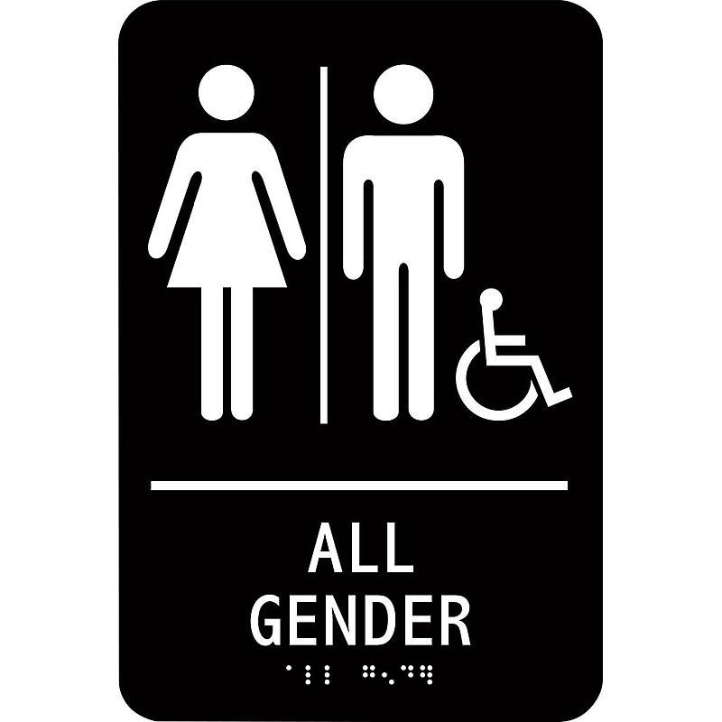 Accuform ADA Braille Sign, ALL GENDER W/Graphic, 9" x 6", Plastic, Black (PAD111BK) image 1