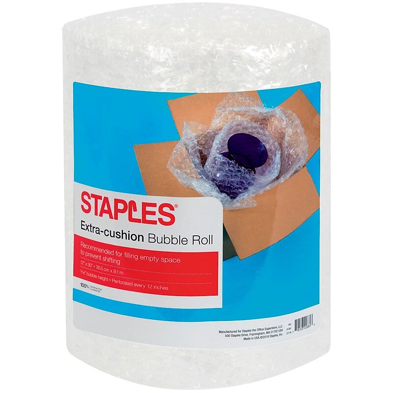 Staples 5/16" Bubble Roll, 12"W x 30'L (27176) image 1