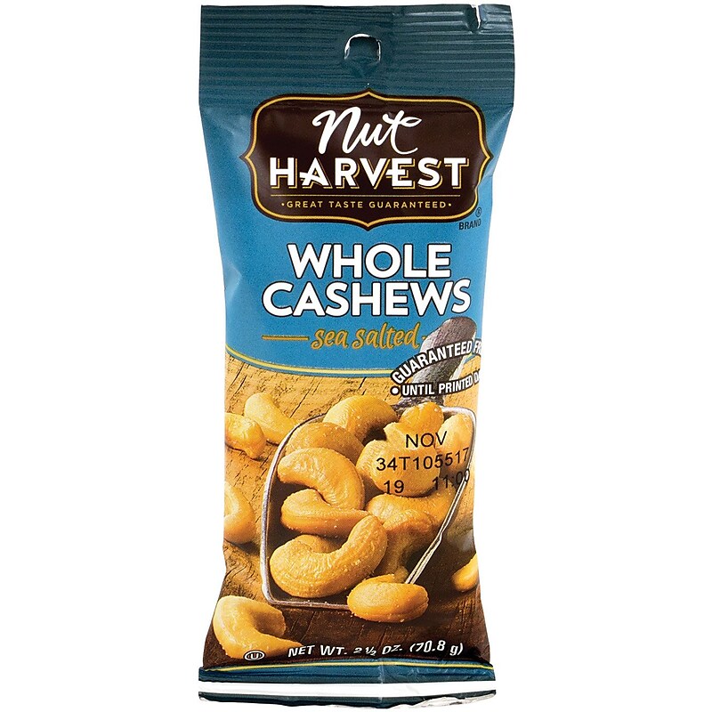 Nut Harvest Salted Sea Salt Cashews, 2.5 oz., 8 Bags/Pack (295-00004) image 1