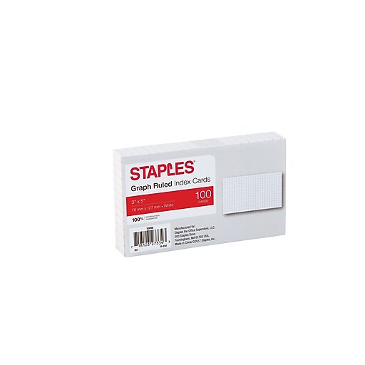 Shop Staples for Staples Index Cards, 3" x 5", GraphRuled, White, 100/Pack, Each (496091)