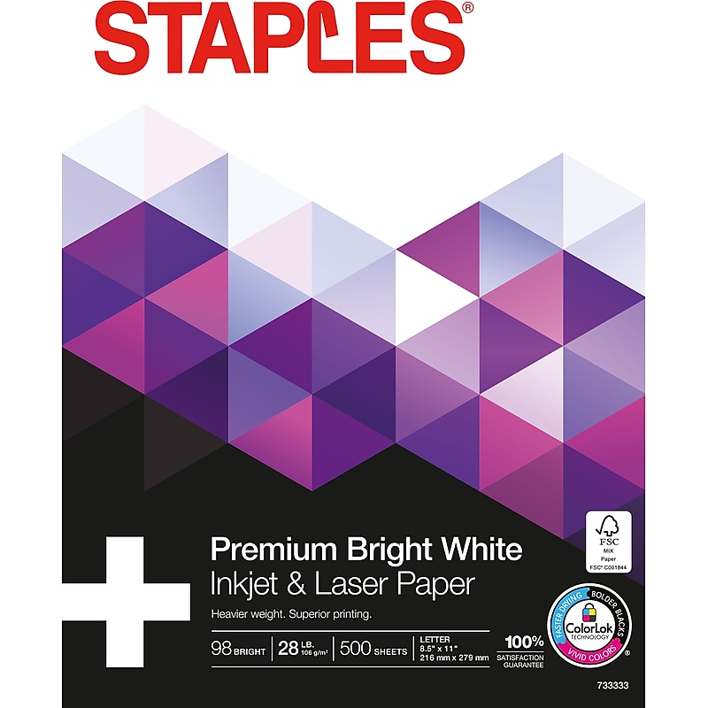 Staples 8.5" x 11" Laser Paper, 28 lbs., 98 Brightness, 500/Ream (733333) image 1