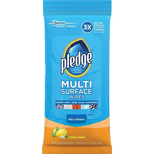 Pledge® MultiSurface Clean & Dust Wipes, Fresh Citrus, 25 Wipes/Pack
