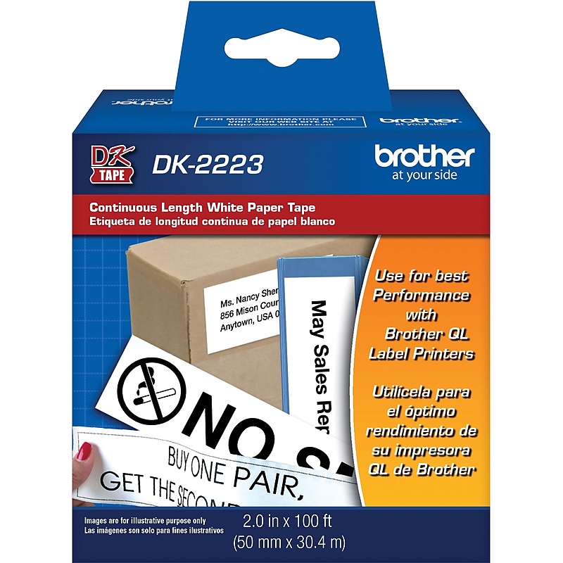 Brother DK-2223 Wide Width Continuous Paper Labels, 2" x 100', Black on White (DK-2223) image 1