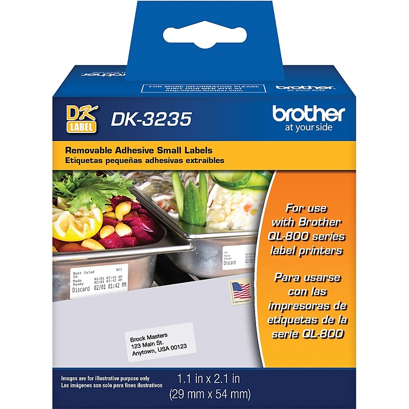 Brother DK-3235 Removable Adhesive Paper Labels, 2-1/10" x 1-1/10", Black on White, 800 Labels/Roll (DK-3235) image 1