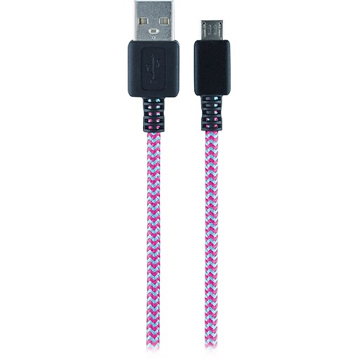 Staples Braided Micro USB Cable 1 Meter, Pink/Teal at Staples