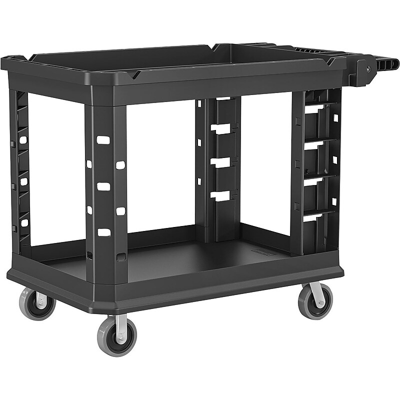 Suncast Commercial 2-Shelf Plastic/Poly Mobile Utility Cart with Swivel Wheels, Black (PUCSD2645) image 1