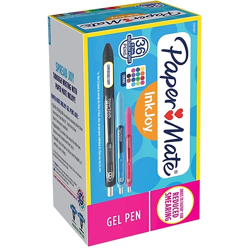 Paper Mate InkJoy Gel Pen, Retractable, Medium 0.7 mm, Assorted Ink and Barrel Colors, 36/Pack