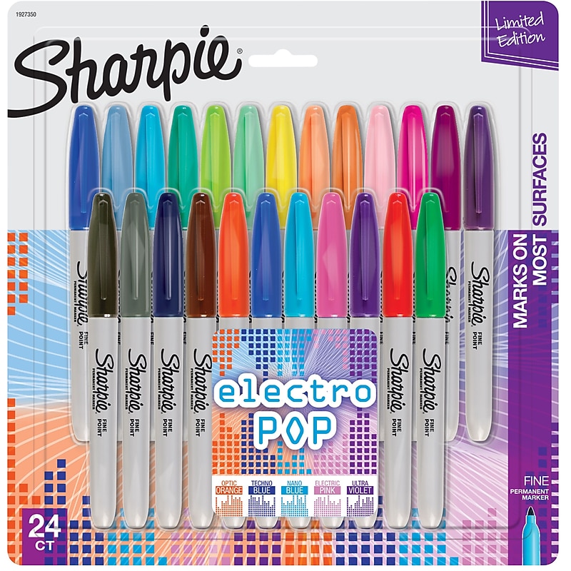 Sharpie® Electro Pop Limited Edition Permanent Markers, Fine Point, Assorted Colors, 24/Pack (1927350) image 1