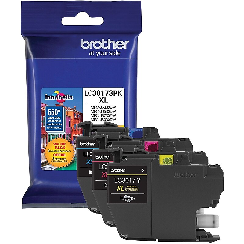 Brother LC30173PK Cyan/Magenta/Yellow High Yield Ink Cartridge, 3/Pack image 1
