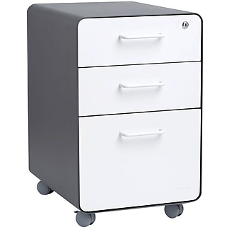 Poppin Stow 3-Drawer File Cabinet, Rolling Cabinet with Casters, Letter/Legal, Charcoal/White, 20"D (103698)