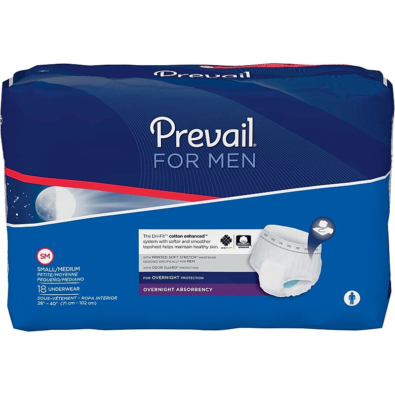 Prevail® For Men, Overnight Absorbency, Small/Medium, 72/CT image 1