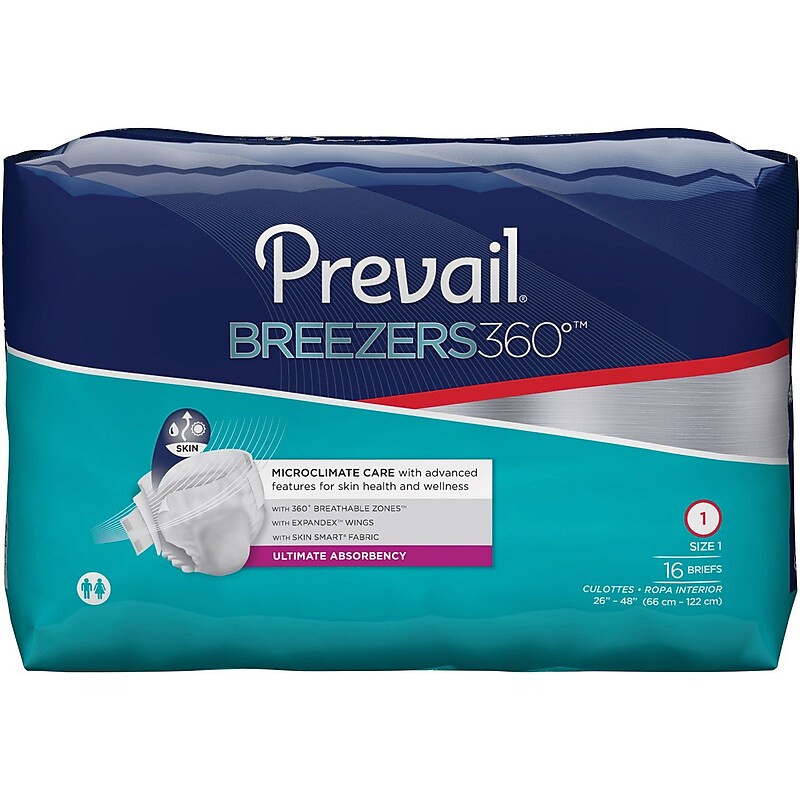 Prevail Breezers360 Incontinence Briefs, Ultimate Absorbency, Size 1, 96/Carton (PVBNG-012) image 1