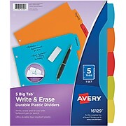 Avery Big Tab Write & Erase Plastic Dividers, 5-Tab, Assorted Colors (16129)