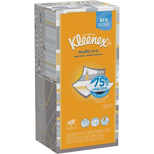 Kleenex multicare Facial Tissues; 80 Tissues per Box, 4 pack Staples