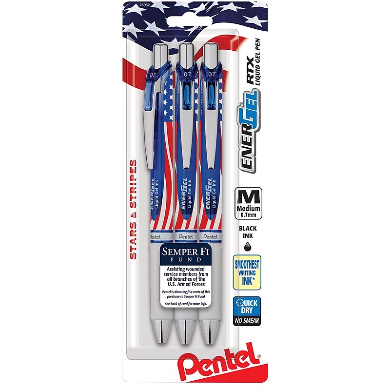 Pentel EnerGel RTX Gel Pen, Medium Tip, Black Ink, 3/Pack (BL77USABP3A) image 1