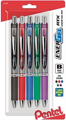 Pentel EnerGel RTX Gel Pens, Bold Point, Assorted Ink, 5/Pack (BL80BP5M)