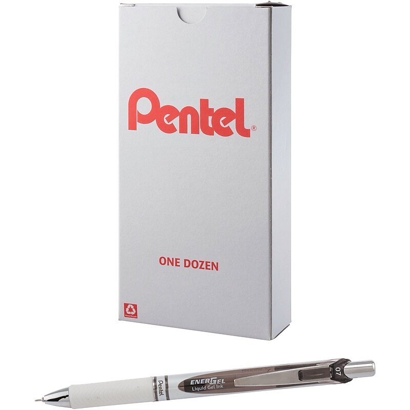 Pentel EnerGel Retractable Gel Pen, Medium Point, Black Ink, Dozen (BLN77PW-A) image 1