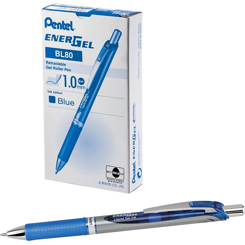 Pentel EnerGel RTX Gel Pens, Bold Point, Blue Ink, Dozen (BL80-C) image 1