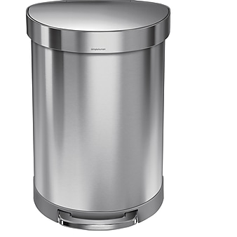 simplehuman Semi-Round Step Trash Can, Brushed Stainless Steel, 16 Gallon (CW2029)