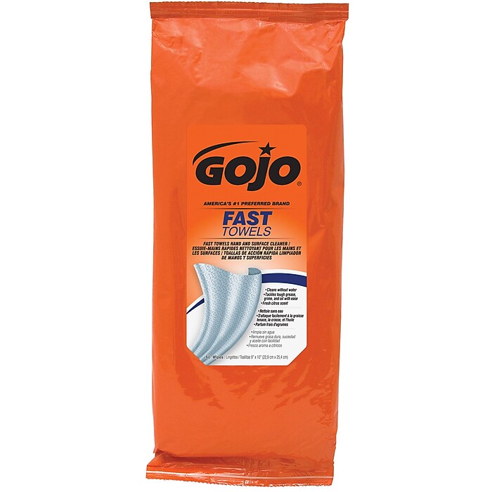 GOJO Fast Towels Hand-Cleaning Towels Resealable Packet, Orange