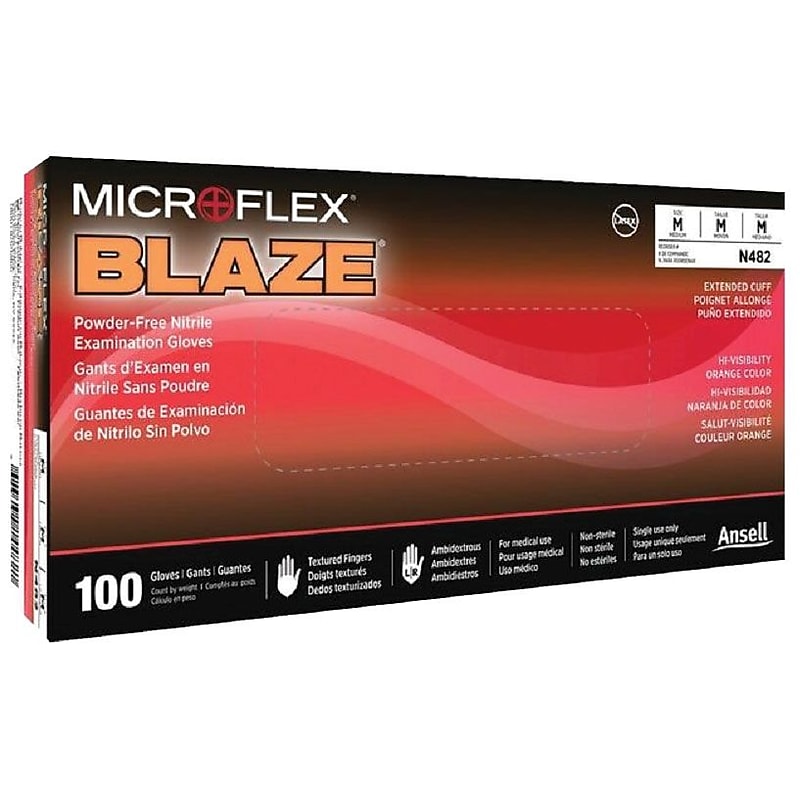 Ansell Blaze® Hi-Viz Orange Nitrile Exam Gloves, Powder-Free, Size Medium, 100/BX (N48) image 1