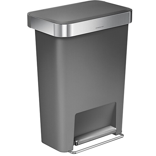 simplehuman Plastic Step Trash Can, Gray And Silver, 12 Gal. (CW1386